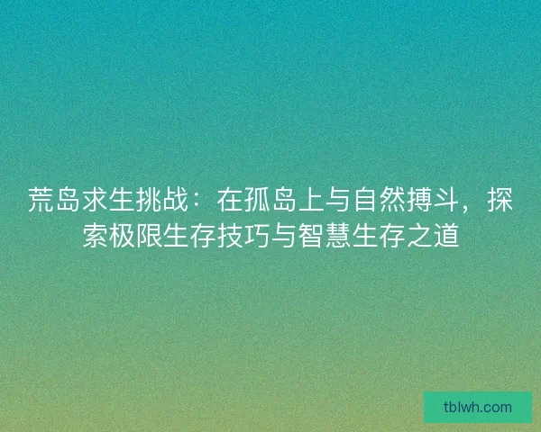 荒岛求生挑战：在孤岛上与自然搏斗，探索极限生存技巧与智慧生存之道