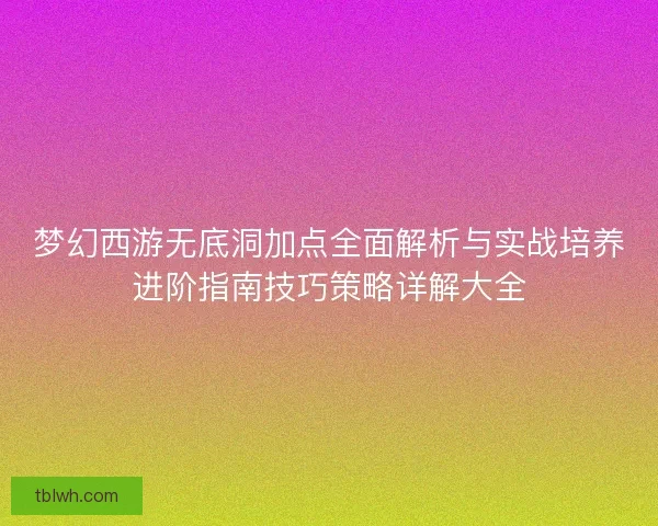 梦幻西游无底洞加点全面解析与实战培养进阶指南技巧策略详解大全